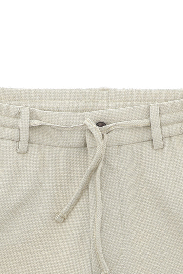 Ekru Slim Fit Dar Kesim Çizgili Beli Lastikli İpli Takım Elbise