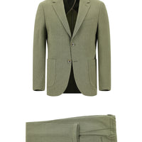 Açık Haki Slim Fit Dar Kesim Çizgili Beli Lastikli İpli Takım Elbise