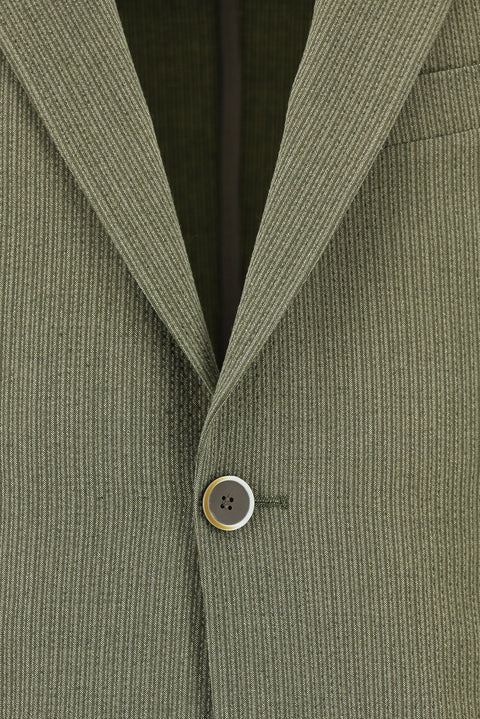 Açık Haki 6 Drop Regular Fit Standart Kesim Çizgili Beli Lastikli İpli Takım Elbise