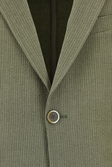 Açık Haki Slim Fit Dar Kesim Çizgili Beli Lastikli İpli Takım Elbise