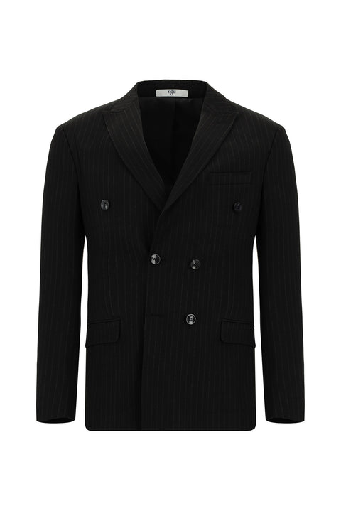 Siyah 7 Drop Super Slim Fit Eksra Dar Kesim Çizgili Beli Lastikli İpli Kruvaze Takım Elbise