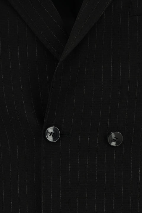 Siyah 7 Drop Super Slim Fit Eksra Dar Kesim Çizgili Beli Lastikli İpli Kruvaze Takım Elbise