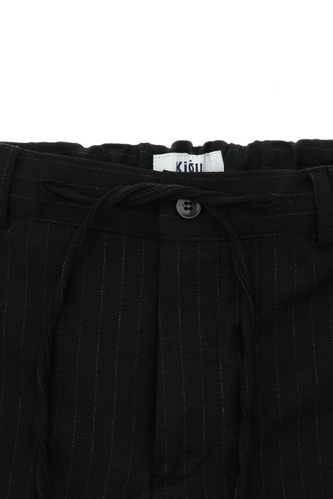 Siyah 7 Drop Super Slim Fit Eksra Dar Kesim Çizgili Beli Lastikli İpli Kruvaze Takım Elbise