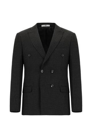  Koyu Füme Super Slim Fit Ekstra Dar Kesim Çizgili Beli Lastikli İpli Kruvaze Takım Elbise