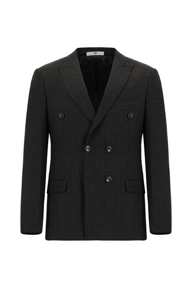  Koyu Füme Super Slim Fit Ekstra Dar Kesim Çizgili Beli Lastikli İpli Kruvaze Takım Elbise