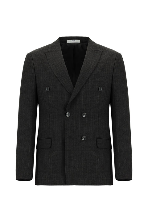 Koyu Füme 7 Drop Super Slim Fit Eksra Dar Kesim Çizgili Beli Lastikli İpli Kruvaze Takım Elbise