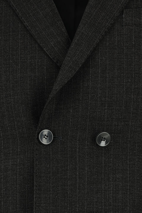 Koyu Füme 7 Drop Super Slim Fit Eksra Dar Kesim Çizgili Beli Lastikli İpli Kruvaze Takım Elbise