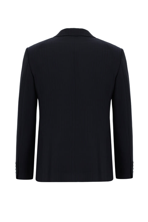 Koyu Lacivert 7 Drop Super Slim Fit Eksra Dar Kesim Çizgili Beli Lastikli İpli Kruvaze Takım Elbise