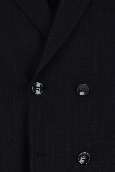 Koyu Lacivert 7 Drop Super Slim Fit Eksra Dar Kesim Çizgili Beli Lastikli İpli Kruvaze Takım Elbise