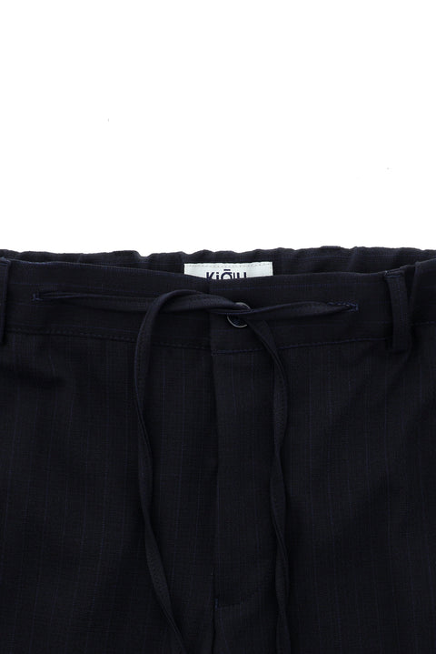 Koyu Lacivert 7 Drop Super Slim Fit Eksra Dar Kesim Çizgili Beli Lastikli İpli Kruvaze Takım Elbise