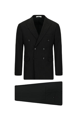  Siyah Regular Fit Çizgili Kruvaze Takım Elbise