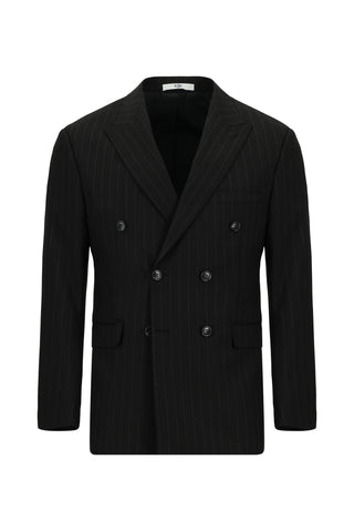  Siyah Regular Fit Çizgili Kruvaze Takım Elbise