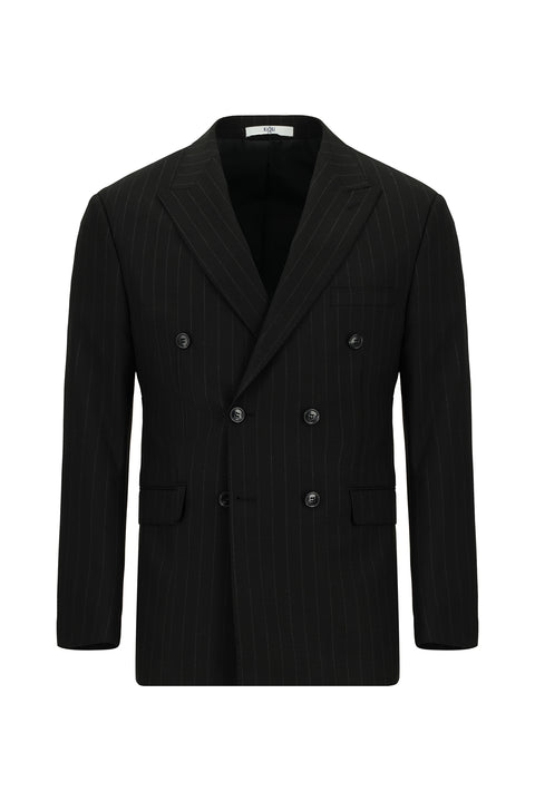 Siyah 6 Drop Regular Fit Standart Kesim Çizgili Kruvaze Takım Elbise