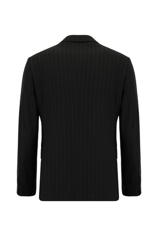  Siyah Regular Fit Çizgili Kruvaze Takım Elbise