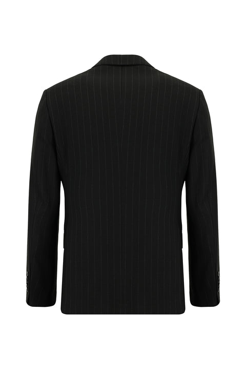 Siyah 6 Drop Regular Fit Standart Kesim Çizgili Kruvaze Takım Elbise