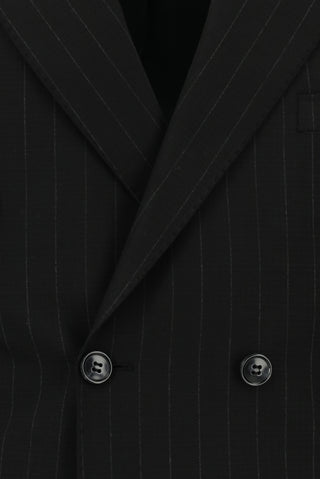  Siyah Regular Fit Çizgili Kruvaze Takım Elbise