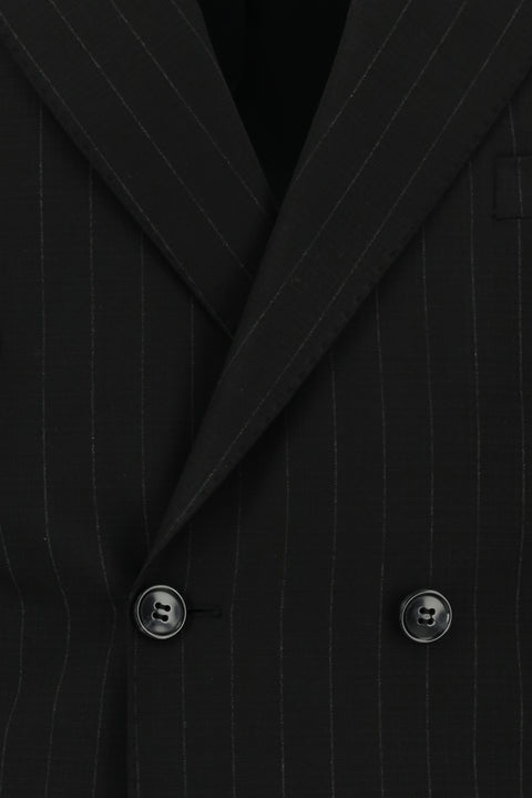 Siyah 6 Drop Regular Fit Standart Kesim Çizgili Kruvaze Takım Elbise