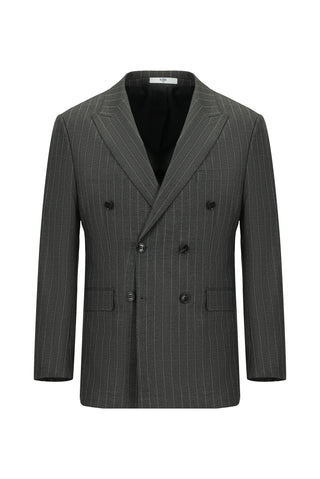  Orta Füme Regular Fit Çizgili Kruvaze Takım Elbise