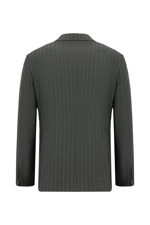 Orta Füme 6 Drop Regular Fit Standart Kesim Çizgili Kruvaze Takım Elbise