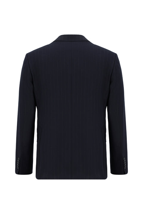 Koyu Lacivert 6 Drop Regular Fit Standart Kesim Çizgili Kruvaze Takım Elbise