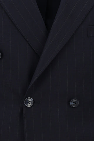  Koyu Lacivert Regular Fit Çizgili Kruvaze Takım Elbise