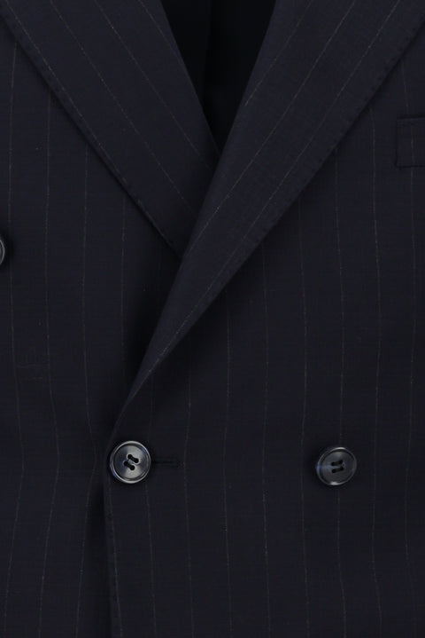 Koyu Lacivert 6 Drop Regular Fit Standart Kesim Çizgili Kruvaze Takım Elbise