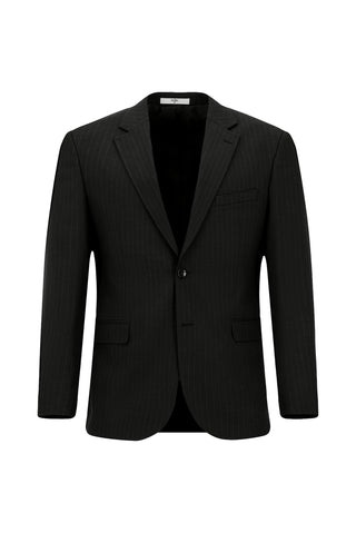  Siyah Relaxed Fit Rahat Kesim Klasik Çizgili Takım Elbise