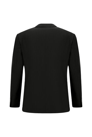  Siyah Relaxed Fit Rahat Kesim Klasik Çizgili Takım Elbise