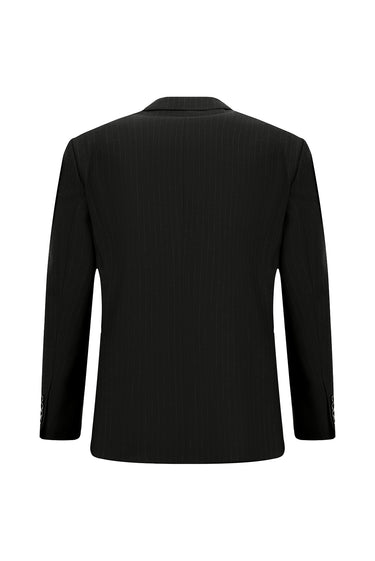  Siyah Relaxed Fit Rahat Kesim Klasik Çizgili Takım Elbise