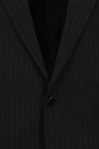  Siyah Relaxed Fit Rahat Kesim Klasik Çizgili Takım Elbise