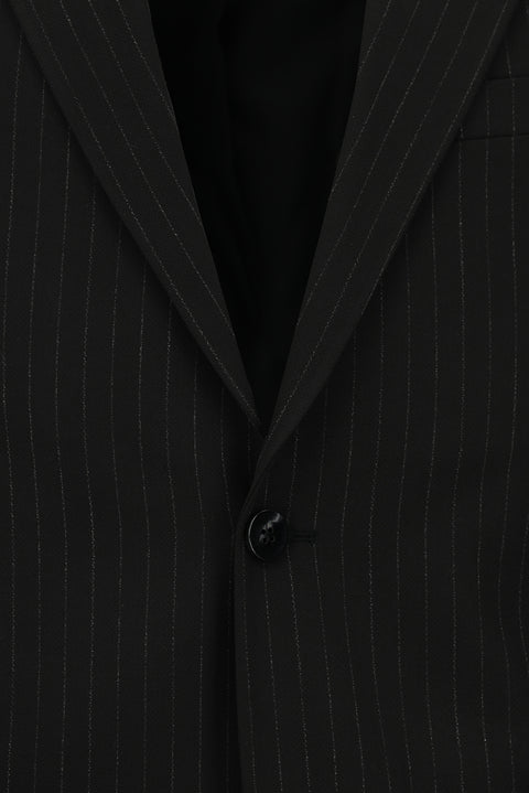 Siyah 4 Drop Relaxed Fit Rahat Kesim Çizgili Takım Elbise