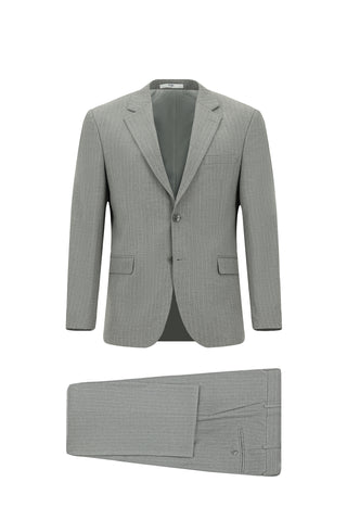  Orta Gri Relax Fit Rahat Kesim Klasik Çizgili Takım Elbise