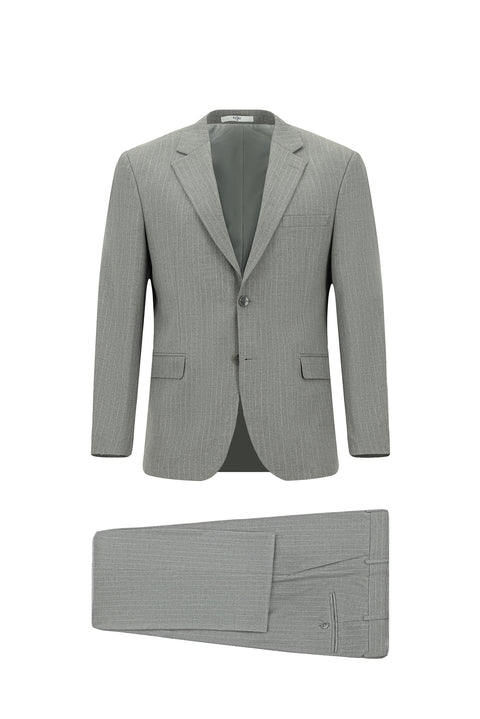 Orta Gri 4 Drop Relaxed Fit Rahat Kesim Çizgili Takım Elbise