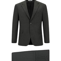 Koyu Füme Relaxed Fit Rahat Kesim Klasik Çizgili Takım Elbise