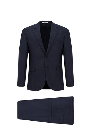  Koyu Lacivert 4 Drop Relaxed Fit Rahat Kesim Çizgili Takım Elbise