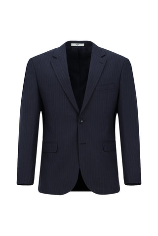  Koyu Lacivert 4 Drop Relaxed Fit Rahat Kesim Çizgili Takım Elbise