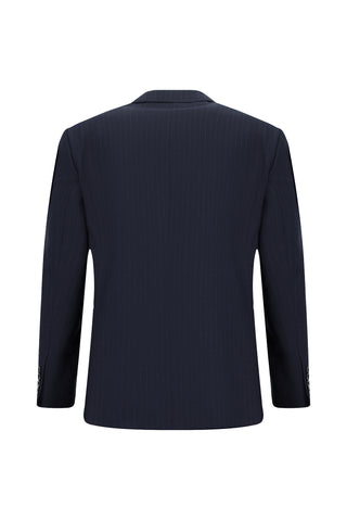 Koyu Lacivert 4 Drop Relaxed Fit Rahat Kesim Çizgili Takım Elbise