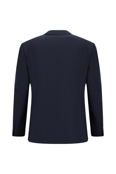 Koyu Lacivert 4 Drop Relaxed Fit Rahat Kesim Çizgili Takım Elbise