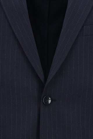 Koyu Lacivert 4 Drop Relaxed Fit Rahat Kesim Çizgili Takım Elbise