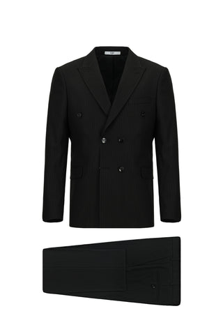  Siyah 6 Drop Regular Fit Standart Kesim Çizgili Kruvaze Takım Elbise
