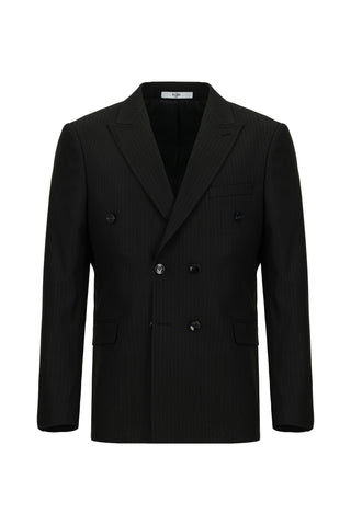  Siyah 6 Drop Regular Fit Standart Kesim Çizgili Kruvaze Takım Elbise