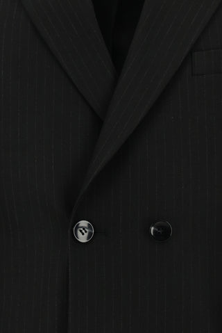  Siyah 6 Drop Regular Fit Standart Kesim Çizgili Kruvaze Takım Elbise