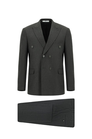  Koyu Füme Regular Fit Çizgili Kruvaze Takım Elbise