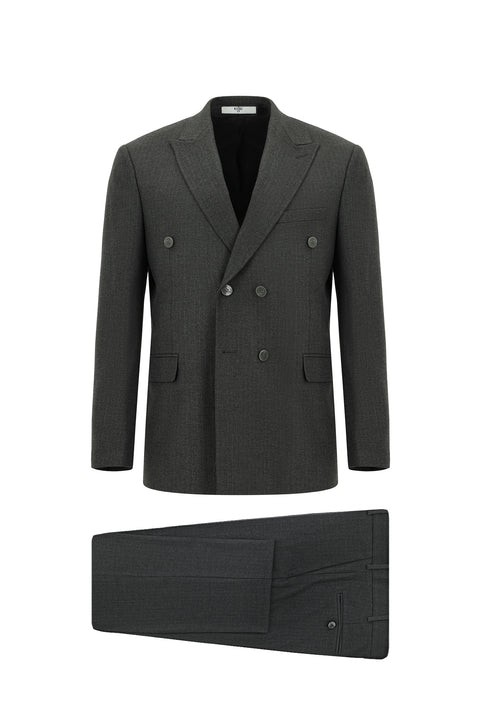 Koyu Füme 6 Drop Regular Fit Standart Kesim Çizgili Kruvaze Takım Elbise