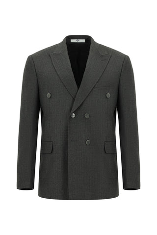  Koyu Füme Regular Fit Çizgili Kruvaze Takım Elbise