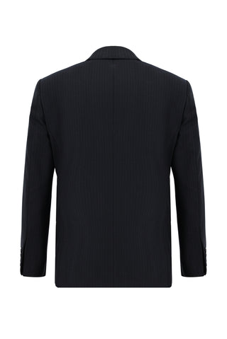  Koyu Lacivert Regular Fit Çizgili Kruvaze Takım Elbise