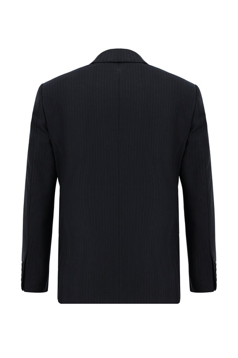 Koyu Lacivert 6 Drop Regular Fit Standart Kesim Çizgili Kruvaze Takım Elbise