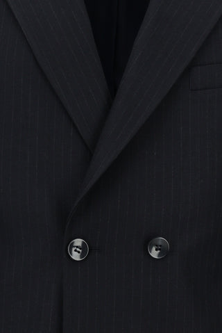  Koyu Lacivert Regular Fit Çizgili Kruvaze Takım Elbise