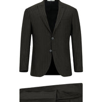 Koyu Antrasit Super Slim Fit Ekstra Dar Kesim Çizgili Klasik Takım Elbise