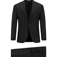 Koyu Füme Slim Fit Dar Kesim Çizgili Klasik Takım Elbise